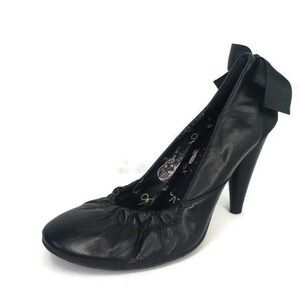 FORNARINA Shoes Black Leather Round Toe Back Bow Pump